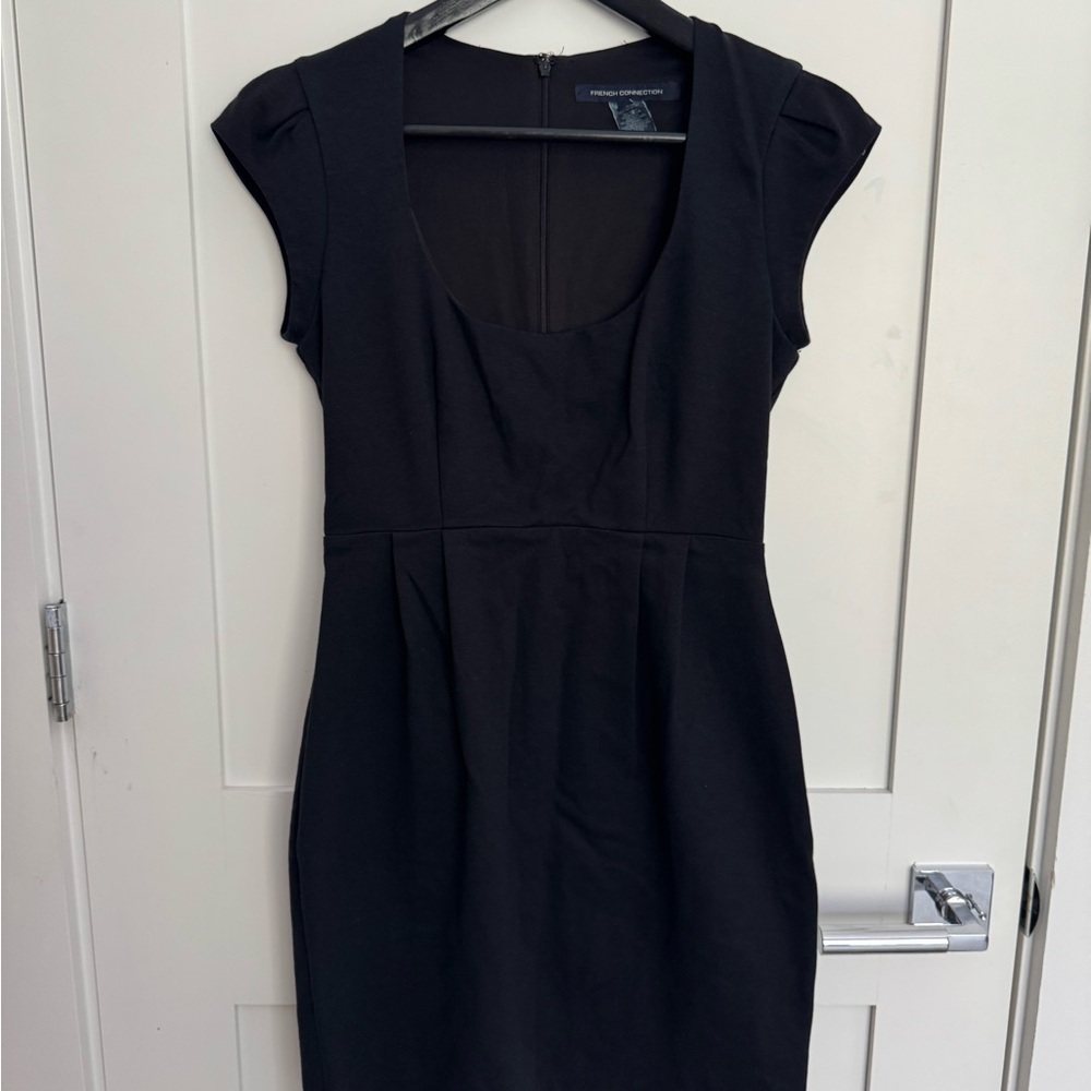 French Connection Black Pleated Sheath Dress